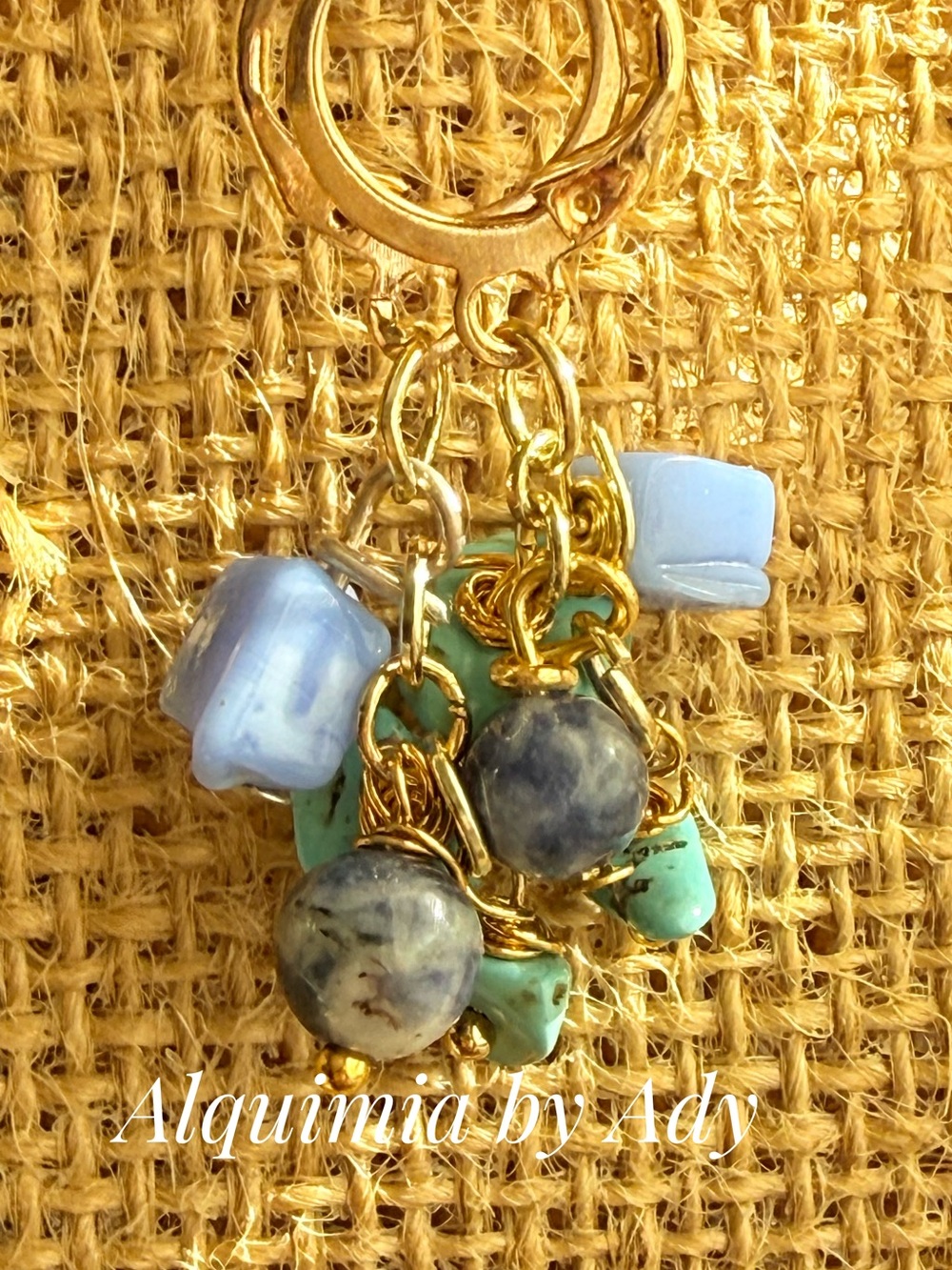 Gold-Tone Earrings with Blue lapis, aquamarine and Turquoise Stone Clusters